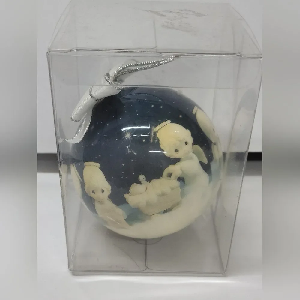 Lot of 4 Precious Moments Holiday Ornaments 1994 Enesco Round Balls Bows